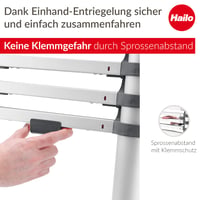 Scară telescopică din aluminiu Hailo T80 FlexLine, 13 trepte, înălțime de lucru 450 cm, argintiu, 13,1 kg 5