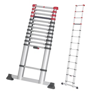 Scară telescopică din aluminiu Hailo T80 FlexLine, 13 trepte, înălțime de lucru 450 cm, argintiu, 13,1 kg