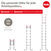 Scară telescopică din aluminiu Hailo T80 FlexLine, 13 trepte, înălțime de lucru 450 cm, argintiu, 13,1 kg 2