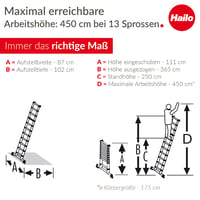 Scară telescopică din aluminiu Hailo T80 FlexLine, 13 trepte, înălțime de lucru 450 cm, argintiu, 13,1 kg 7