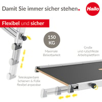Hailo TP1 Lépcsős Munkaplatform – Csúszásmentes Rétegelt Lemez, Beépített Vízmérték, Soft-Grip Talp, 150 kg Teherbírás, Állítható, Ezüst 5