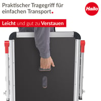 Hailo TP1 Lépcsős Munkaplatform – Csúszásmentes Rétegelt Lemez, Beépített Vízmérték, Soft-Grip Talp, 150 kg Teherbírás, Állítható, Ezüst 6