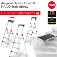 Hailo TP1 Lépcsős Munkaplatform – Csúszásmentes Rétegelt Lemez, Beépített Vízmérték, Soft-Grip Talp, 150 kg Teherbírás, Állítható, Ezüst 7