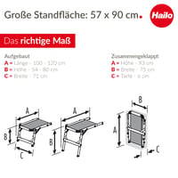 Hailo TP1 Lépcsős Munkaplatform – Csúszásmentes Rétegelt Lemez, Beépített Vízmérték, Soft-Grip Talp, 150 kg Teherbírás, Állítható, Ezüst 8