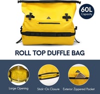 Haimont 60L vízálló hátizsák sárga roll-top horgászat kajak rafting 4