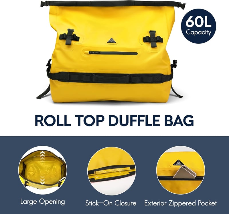 Haimont 60L vízálló hátizsák sárga roll-top horgászat kajak rafting