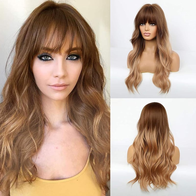 HAIRCUBE Hosszú Barna Hullámos Paróka Nőknek - Természetes Hatású Göndör Műhaj Frufruval - Hőálló Szintetikus Paróka Mindennapi és Alkalmi V