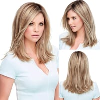 HAIRCUBE Hosszú Egyenes Szőke Paróka Nőknek - Sötét Gyökerű Arany-Barna Futura Szintetikus Haj, Selymes Tapintás, Hőálló 150°C-ig 1