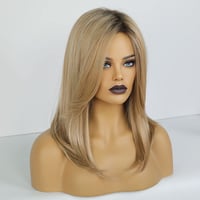 HAIRCUBE Hosszú Egyenes Szőke Paróka Nőknek - Sötét Gyökerű Arany-Barna Futura Szintetikus Haj, Selymes Tapintás, Hőálló 150°C-ig 3