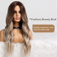 HAIRCUBE Hosszú Hullámos Paróka Nőknek - Hamuszőke Természetes Hatású Műhaj Középen Elválasztva, Légáteresztő Hálóval Hétköznapi és Alkalmi  3