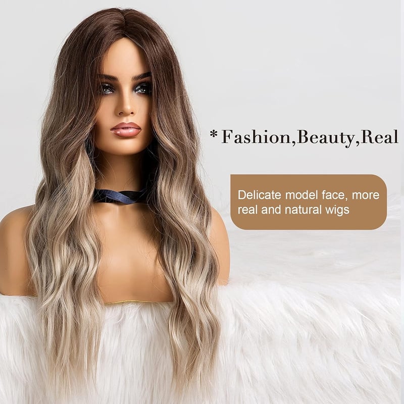 HAIRCUBE Hosszú Hullámos Paróka Nőknek - Hamuszőke Természetes Hatású Műhaj Középen Elválasztva, Légáteresztő Hálóval Hétköznapi és Alkalmi 