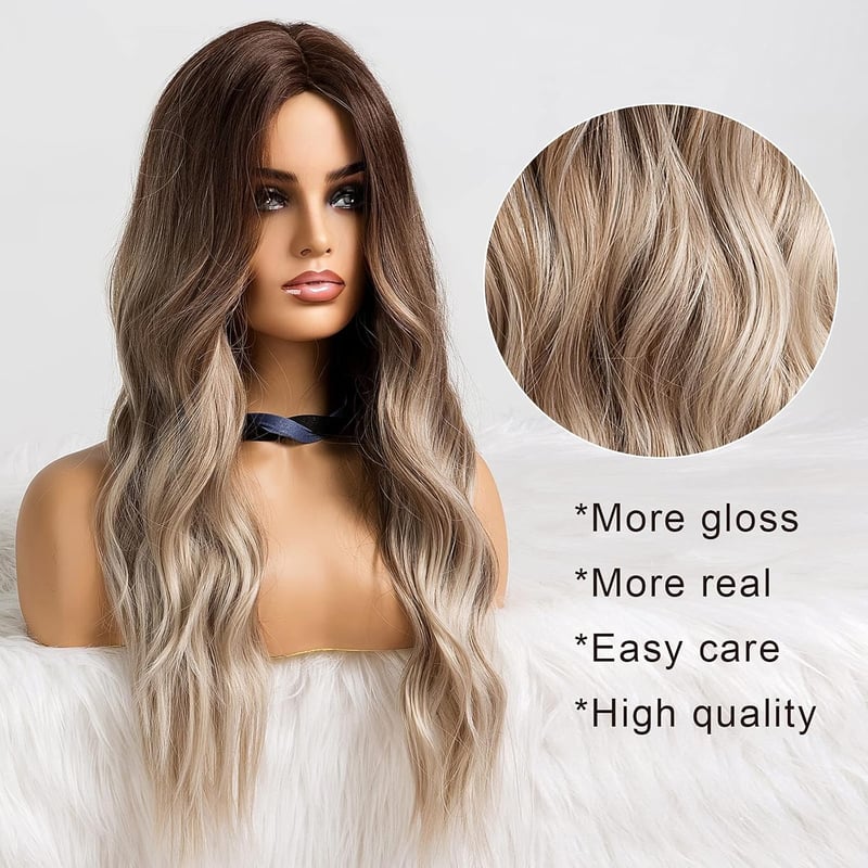 HAIRCUBE Hosszú Hullámos Paróka Nőknek - Hamuszőke Természetes Hatású Műhaj Középen Elválasztva, Légáteresztő Hálóval Hétköznapi és Alkalmi 