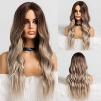 HAIRCUBE Hosszú Hullámos Paróka Nőknek - Hamuszőke Természetes Hatású Műhaj Középen Elválasztva, Légáteresztő Hálóval Hétköznapi és Alkalmi  2