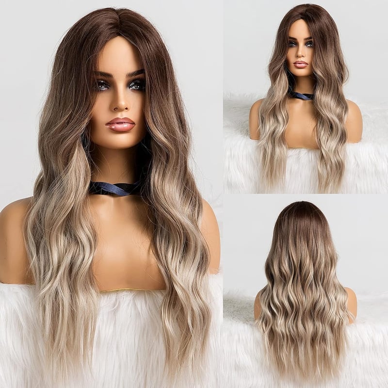 HAIRCUBE Hosszú Hullámos Paróka Nőknek - Hamuszőke Természetes Hatású Műhaj Középen Elválasztva, Légáteresztő Hálóval Hétköznapi és Alkalmi 