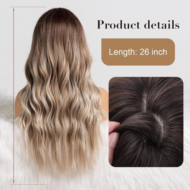 HAIRCUBE Hosszú Hullámos Paróka Nőknek - Hamuszőke Természetes Hatású Műhaj Középen Elválasztva, Légáteresztő Hálóval Hétköznapi és Alkalmi 