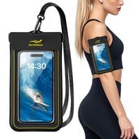 HAISSKY Vodotesné puzdro na telefón do 7 palcov s IPX8 remienkom na ruku a plávajúcim puzdrom, pre dotykovú obrazovku a používanie fotoaparátu, kompatibilné s iPhone a Samsung, 1