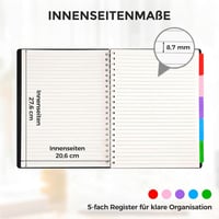 HAKACC A4 spirálozott kemény borítású jegyzetfüzet osztályozóval fekete 8