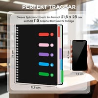 HAKACC A4 spirálozott kemény borítású jegyzetfüzet osztályozóval fekete 7