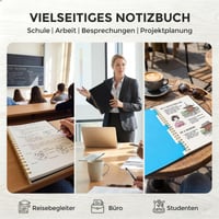 Špirálový projektový zápisník HAKACC s 5 oddeľovačmi, formát A4, čierny, plánovací blok pre študentov a kanceláriu 6