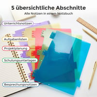 Špirálový projektový zápisník HAKACC s 5 oddeľovačmi, formát A4, čierny, plánovací blok pre študentov a kanceláriu 2