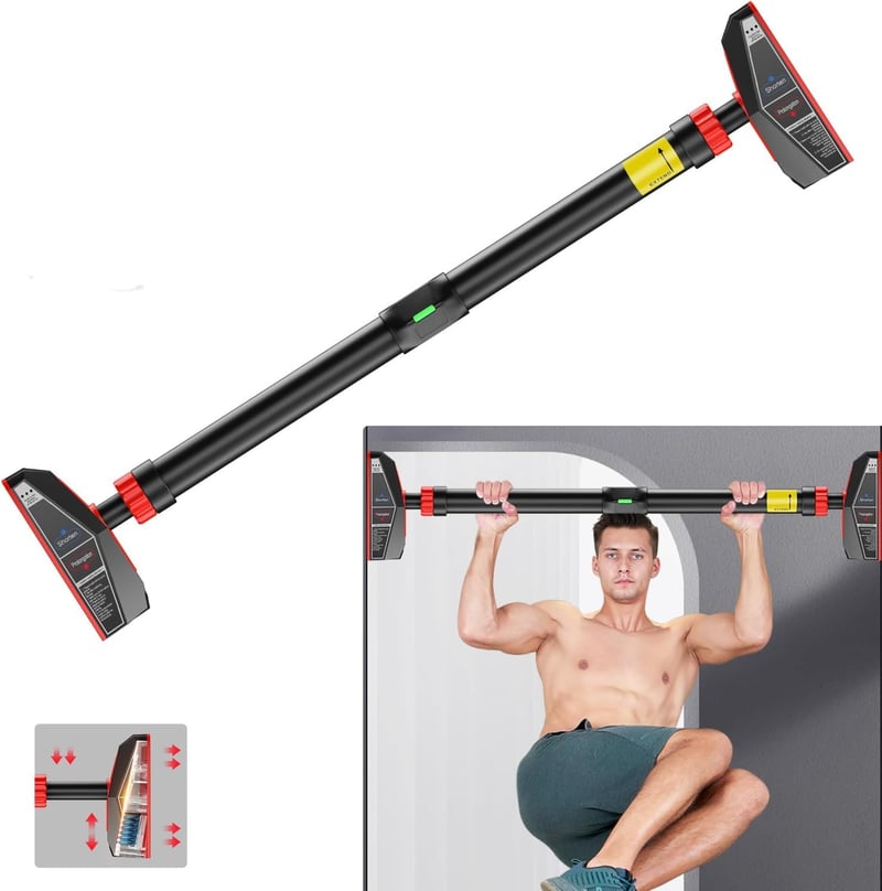 HAKENO Hrazda na zhyby do dverí bez vŕtania, nastaviteľná 75-94 cm, nosnosť 200 kg, 360° ozubený zámok