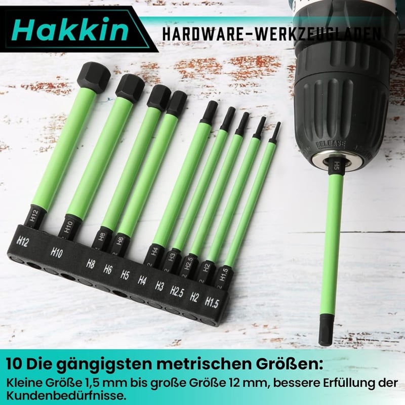 Hakkin 100mm Hex Csavarhegy Készlet S2 Ütésálló 10 Darab Mágneses