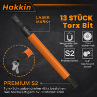 Hakkin 13 részes Torx bit készlet 75mm mágneses csavarhúzó S2 acél 6
