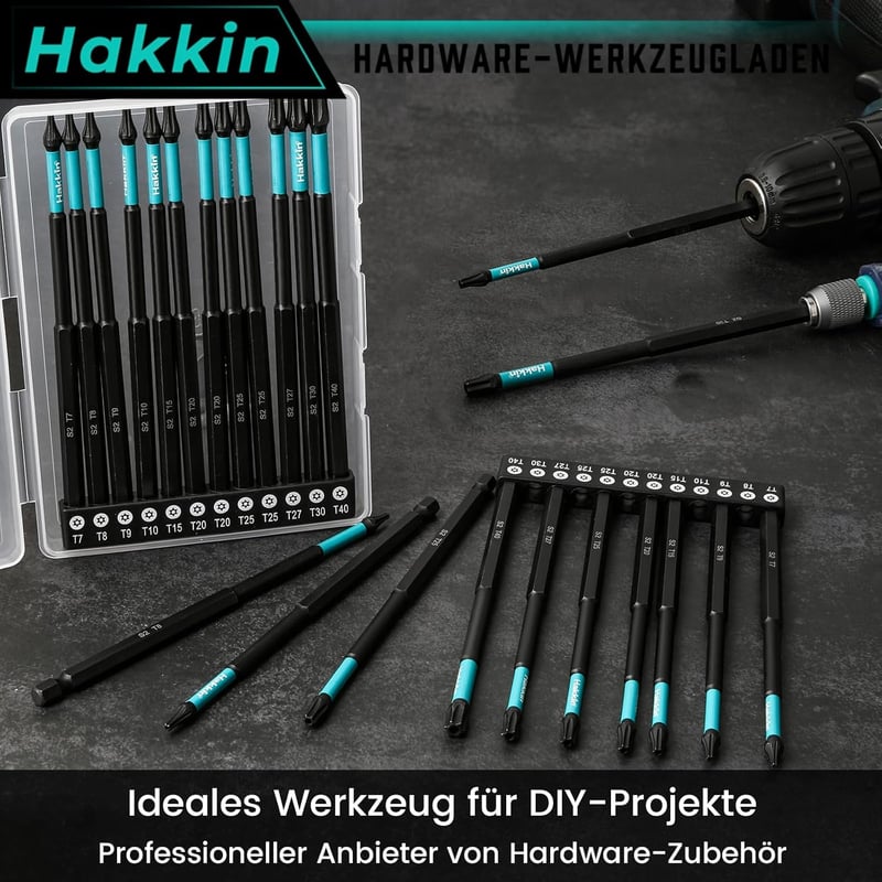 Hakkin 150mm Torx Bit készlet 12db hosszú bitek 1/4" S2 csavarhúzóhoz