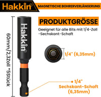 Hakkin 5 db 60 mm Mágneses Bittartó 1/4" Gyorscserélő Fúrószár Hosszabbító Elektromos Fúrókhoz, Csavarbehajtókhoz, Krómvanádium Acél 2