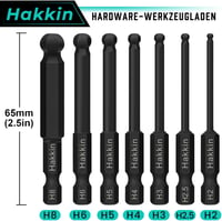 Hakkin 7 részes gömbfejű imbuszkulcs készlet 2-8 mm, 65 mm hosszú, S2 acél, mágneses, 1/4" befogású, szereléshez, barkácsoláshoz 2