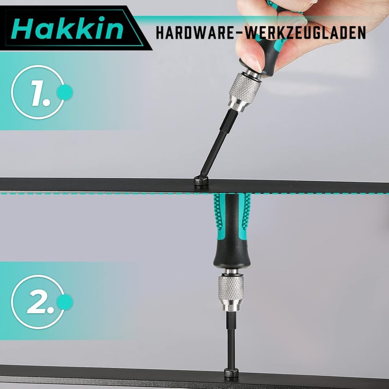 Hakkin 7 részes gömbfejű imbuszkulcs készlet 2-8 mm, 65 mm hosszú, S2 acél, mágneses, 1/4" befogású, szereléshez, barkácsoláshoz
