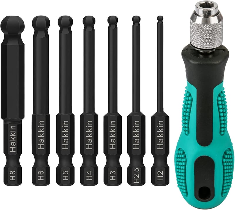 Hakkin 7 részes gömbfejű imbuszkulcs készlet 2-8 mm, 65 mm hosszú, S2 acél, mágneses, 1/4" befogású, szereléshez, barkácsoláshoz