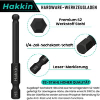 Hakkin 7 részes gömbfejű imbuszkulcs készlet 2-8 mm, 65 mm hosszú, S2 acél, mágneses, 1/4" befogású, szereléshez, barkácsoláshoz 4