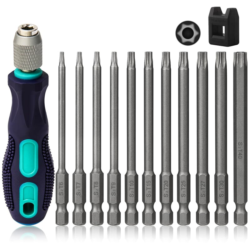 Hakkin set Torx bitova 1/4" S2 čelik, dugi, s rupom - 12 kom.