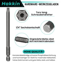 Hakkin set Torx bitova 1/4" S2 čelik, dugi, s rupom - 12 kom. 4