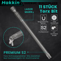Hakkin set Torx bitova 1/4" S2 čelik, dugi, s rupom - 12 kom. 8