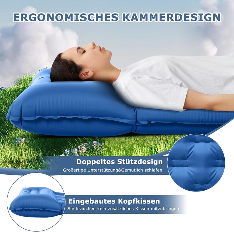 Haksimey Önfelfújó Kempingmatrac 12 cm Vastag - 72x200 cm Légmatrac Beépített Párnával és Lábpumpával - Túrázáshoz, Kempingezéshez, Szabadté