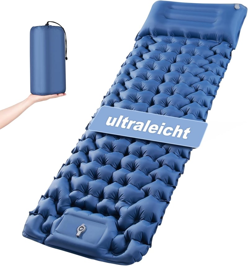 Haksimey Önfelfújó Ultrakönnyű Kempingmatrac - Lábpumpával, Beépített Párnával, 8 cm Vastag, Vízálló, 300 kg Teherbírás, Túrázáshoz, Utazásh