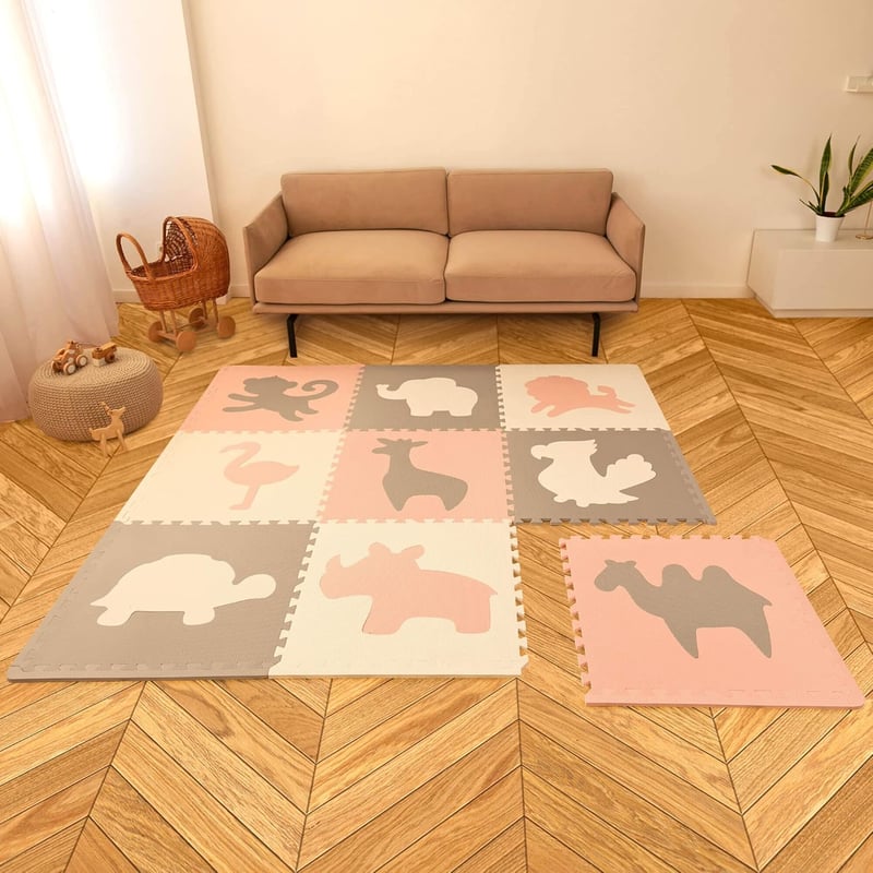 Hakuna Matte Puzzle Szőnyeg Babáknak 180x180 cm Afrika Mintás, 9 XXL Panel 60x60 cm - Vastag Puha EVA Hab Játszószőnyeg Gyerekeknek