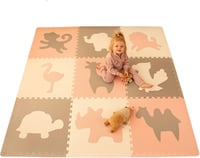 Hakuna Matte Puzzle Szőnyeg Babáknak 180x180 cm Afrika Mintás, 9 XXL Panel 60x60 cm - Vastag Puha EVA Hab Játszószőnyeg Gyerekeknek 1