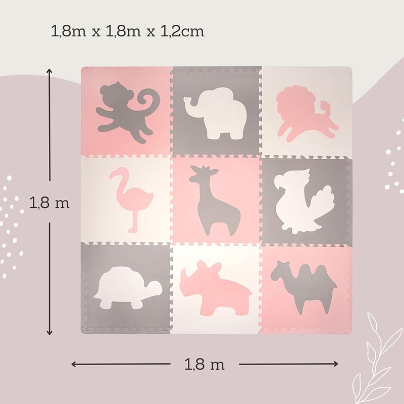 Hakuna Matte Puzzle Szőnyeg Babáknak 180x180 cm Afrika Mintás, 9 XXL Panel 60x60 cm - Vastag Puha EVA Hab Játszószőnyeg Gyerekeknek