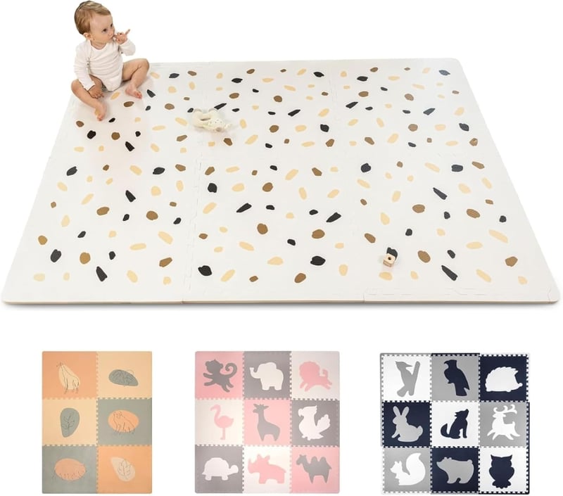 Hakuna Matte XXL Puzzle Szőnyeg Babáknak 180x120 cm Konfetti Mintával - 6 db 60x60 cm-es Vastag EVA Lap, Puha Játszószőnyeg Kisgyermekeknek,