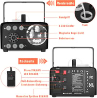 HAKUTA 600W Ködgép Diszkógömbbel és RGB LED Világítással - Automata Ködpermetezés 2300 CFM - Bulikhoz, Színpadi Előadásokhoz, Halloweenre 7