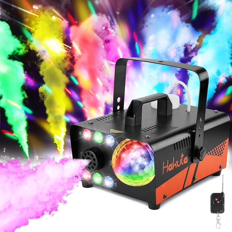 HAKUTA 600W Ködgép Diszkógömbbel és RGB LED Világítással - Automata Ködpermetezés 2300 CFM - Bulikhoz, Színpadi Előadásokhoz, Halloweenre