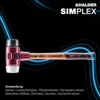 Ciocan cu impact redus Halder Simplex 3027.030 cu capete din cauciuc/superplastic, carcasă din fontă maleabilă și coadă din lemn, diametru 30 mm 5