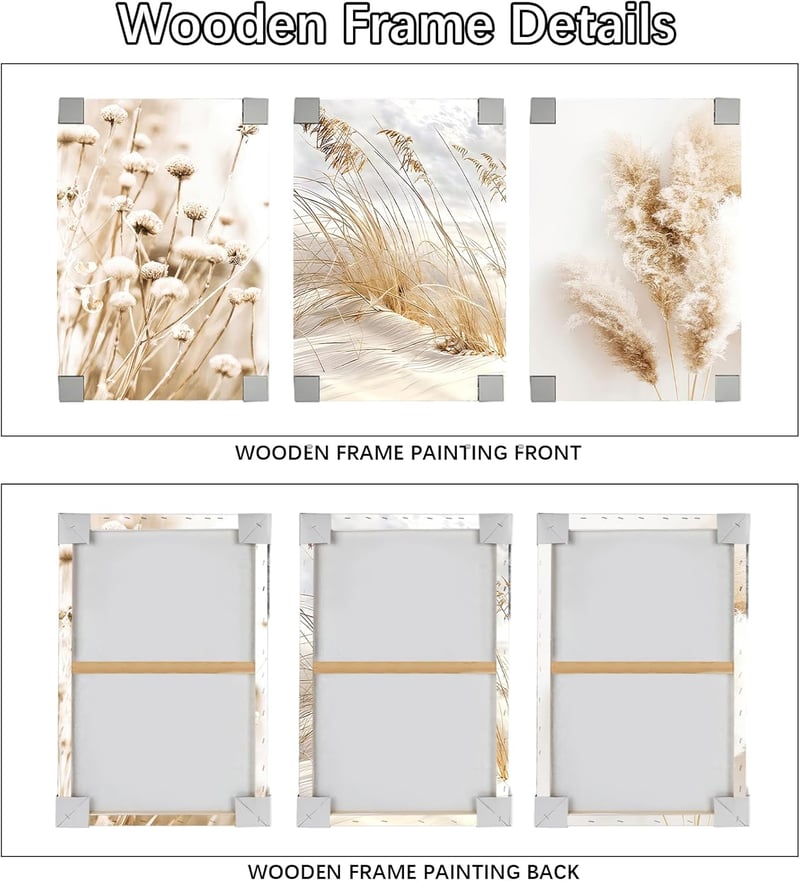 HALFLEMART 3 részes Pampasfű Vászonkép Beige Tengerpart Dekoráció 90x40cm