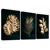 HALFLEMART 3-dielny obraz na plátne so zlatými palmovými listami – 150×70 cm 1