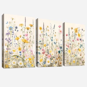 Set tablou canvas înrămat HALFLEMART, margarete colorate - 150x70 cm, 3 piese