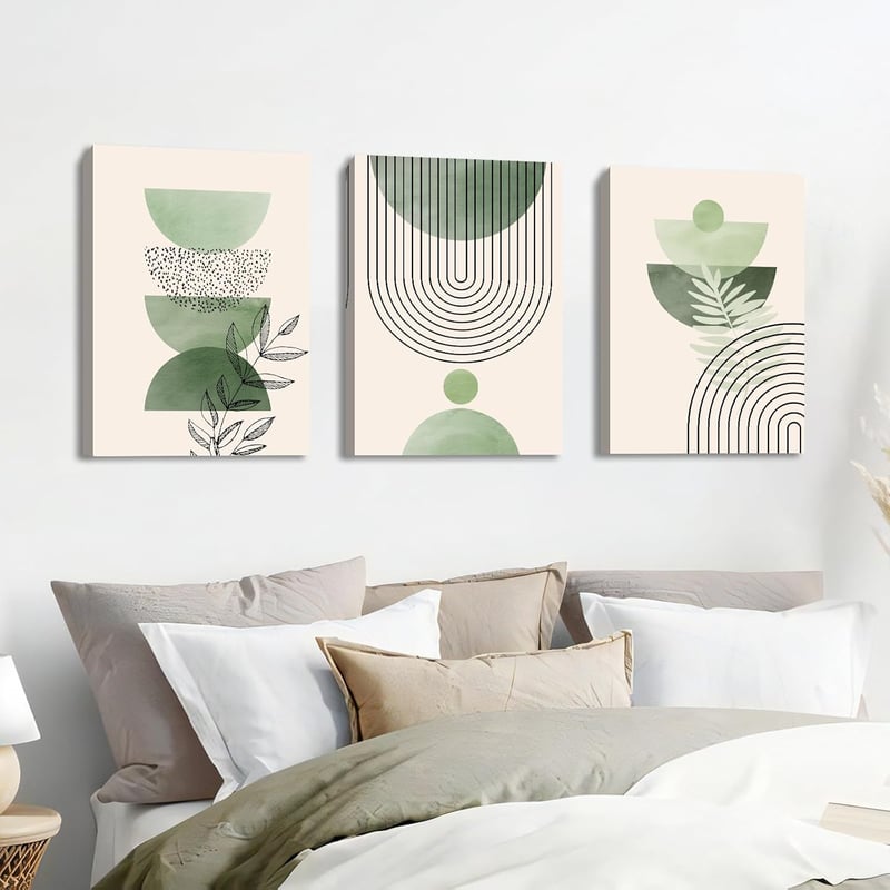 HALFLEMART Boho Sage Green Vászonkép Geometrikus Mintás Fali Dekoráció 150x70cm