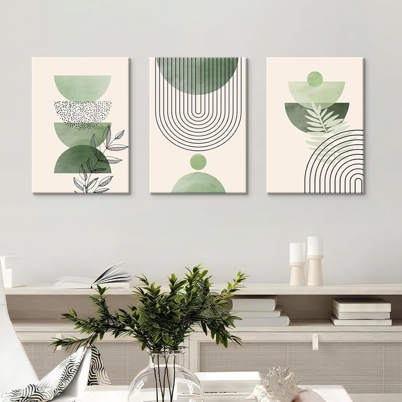 HALFLEMART Boho Sage Green Vászonkép Geometrikus Mintás Fali Dekoráció 150x70cm